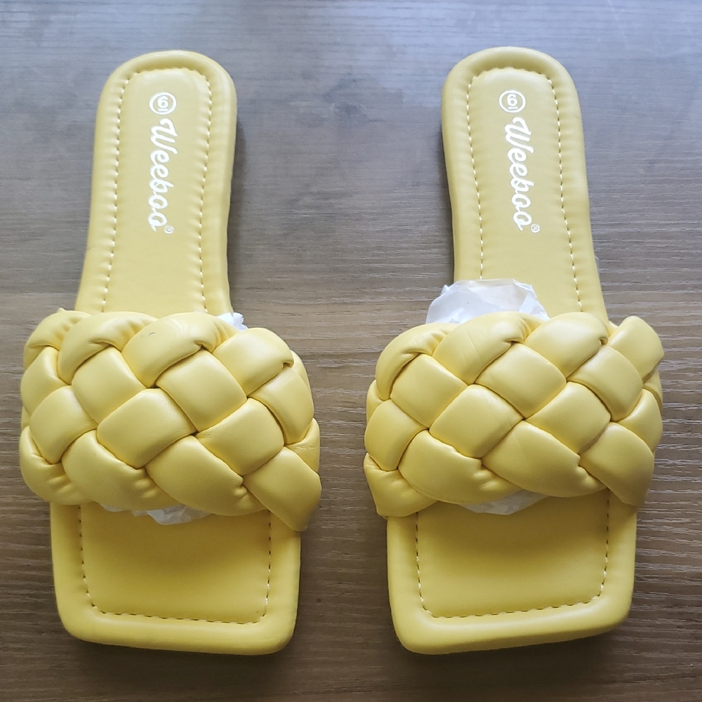 Yellow Woven Slide Sandals